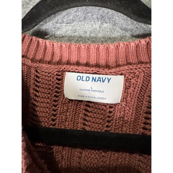 Old Navy Sweater Women Large Root‎ Beer Cropped Chevron Open-Knit Pullover - Picture 2 of 8